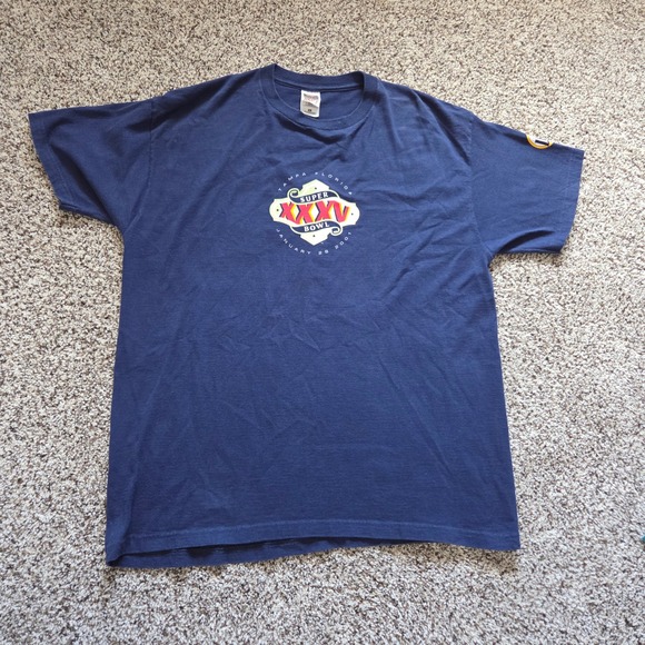 Fruit of the Loom Other - Vintage 2001 Super Bowl XXXV T-Shirt Ravens Giants Miller Lite Navy XL Tampa FL